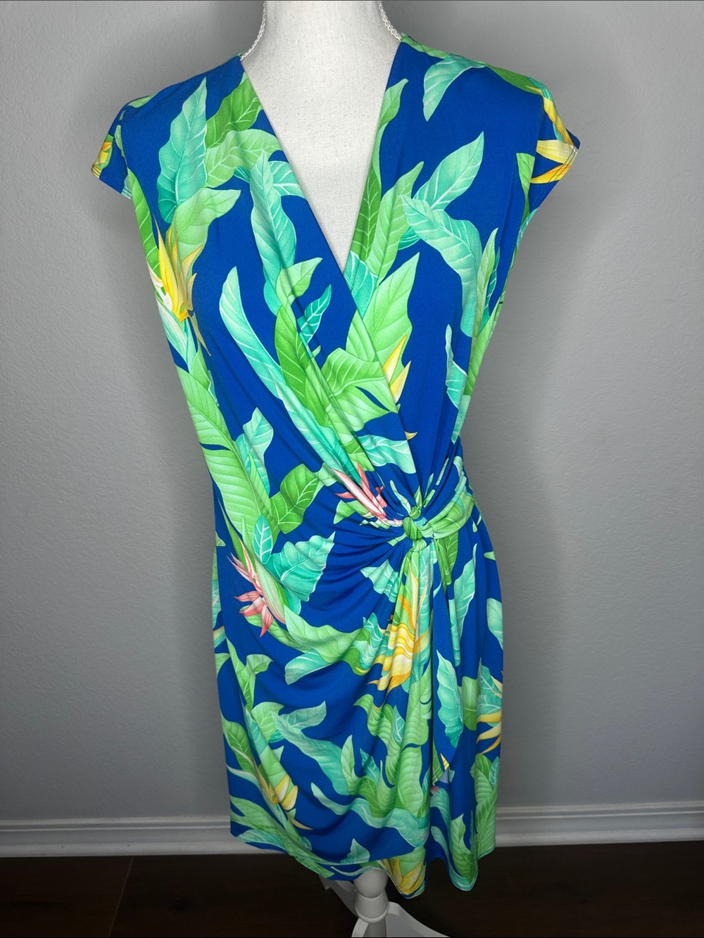 Tommy Bahama Tropical Blue Leaf Wrap Dress - Blue/Green